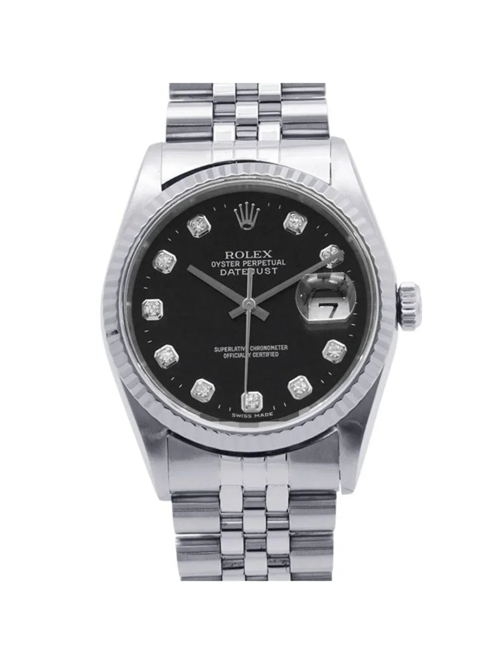 Rolex Datejust 36 Roulette SS White Gold Black Dial Diamond